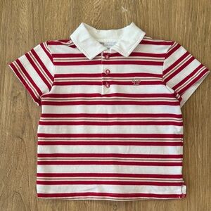 Children's Red & White Striped Polo Shirt with Contrast Collar